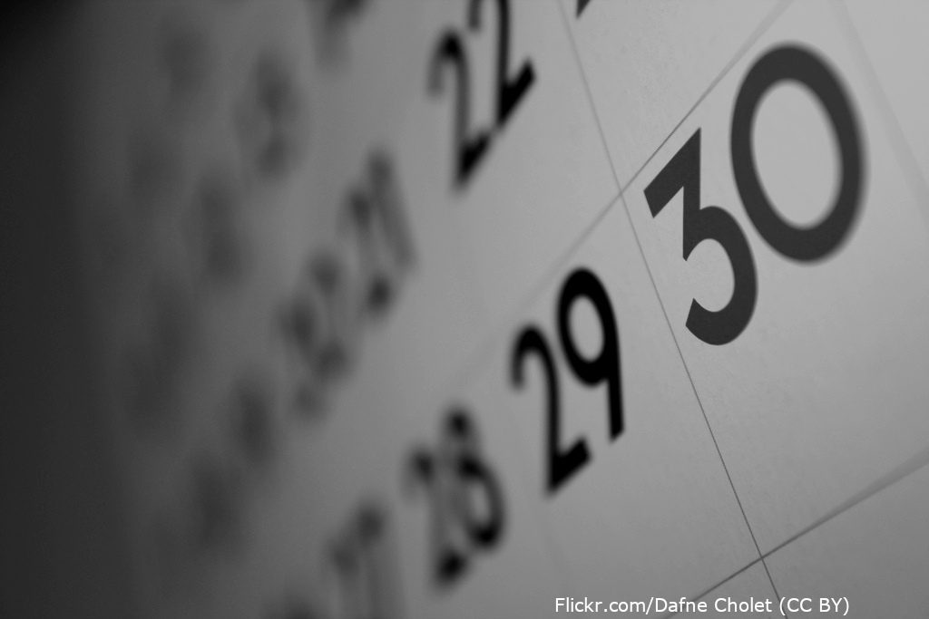 black and white photo of calendar